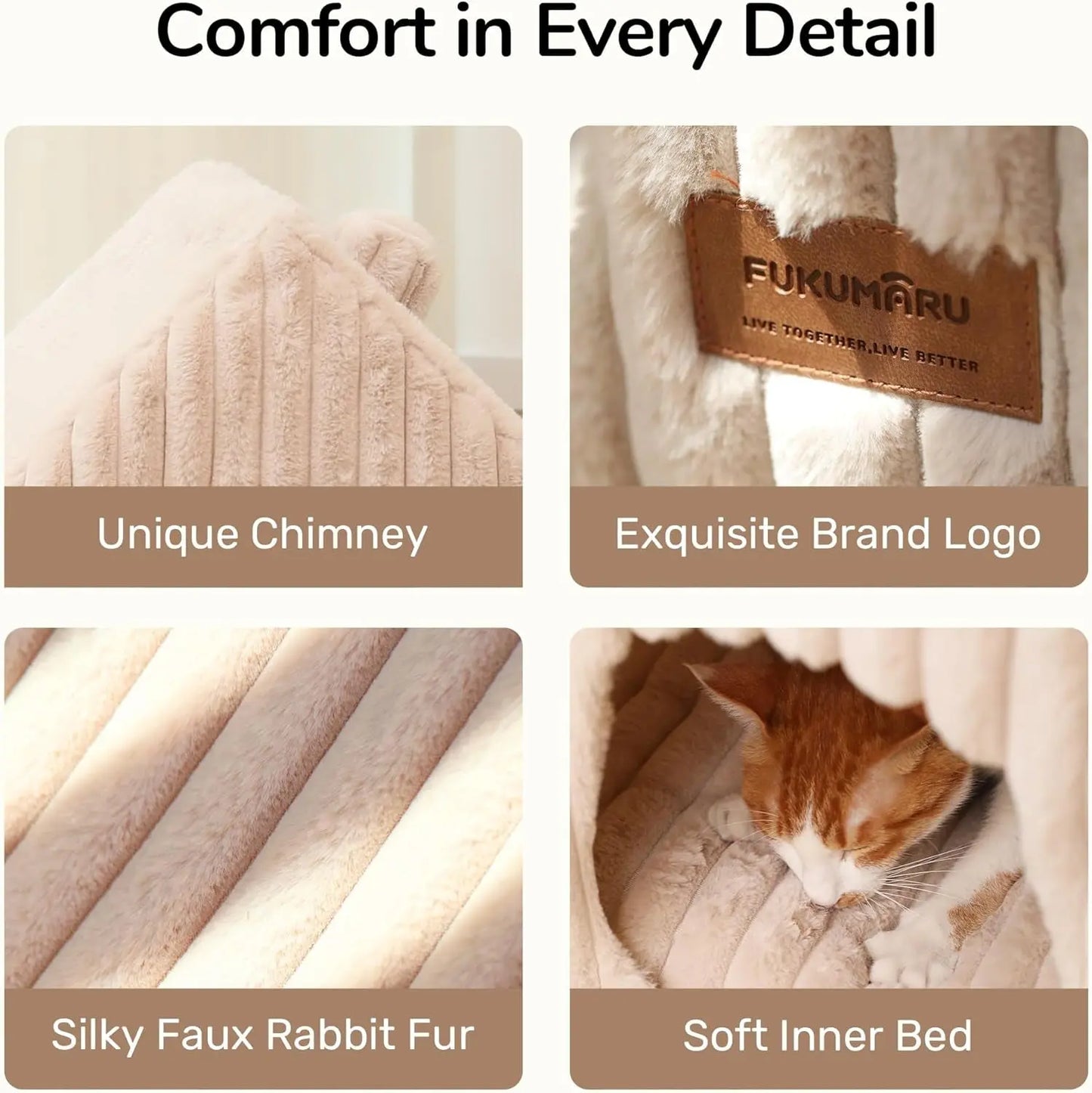 Indoor Cat & Small Dog House, Washable Cozy Cave Bed with Removable Pillow