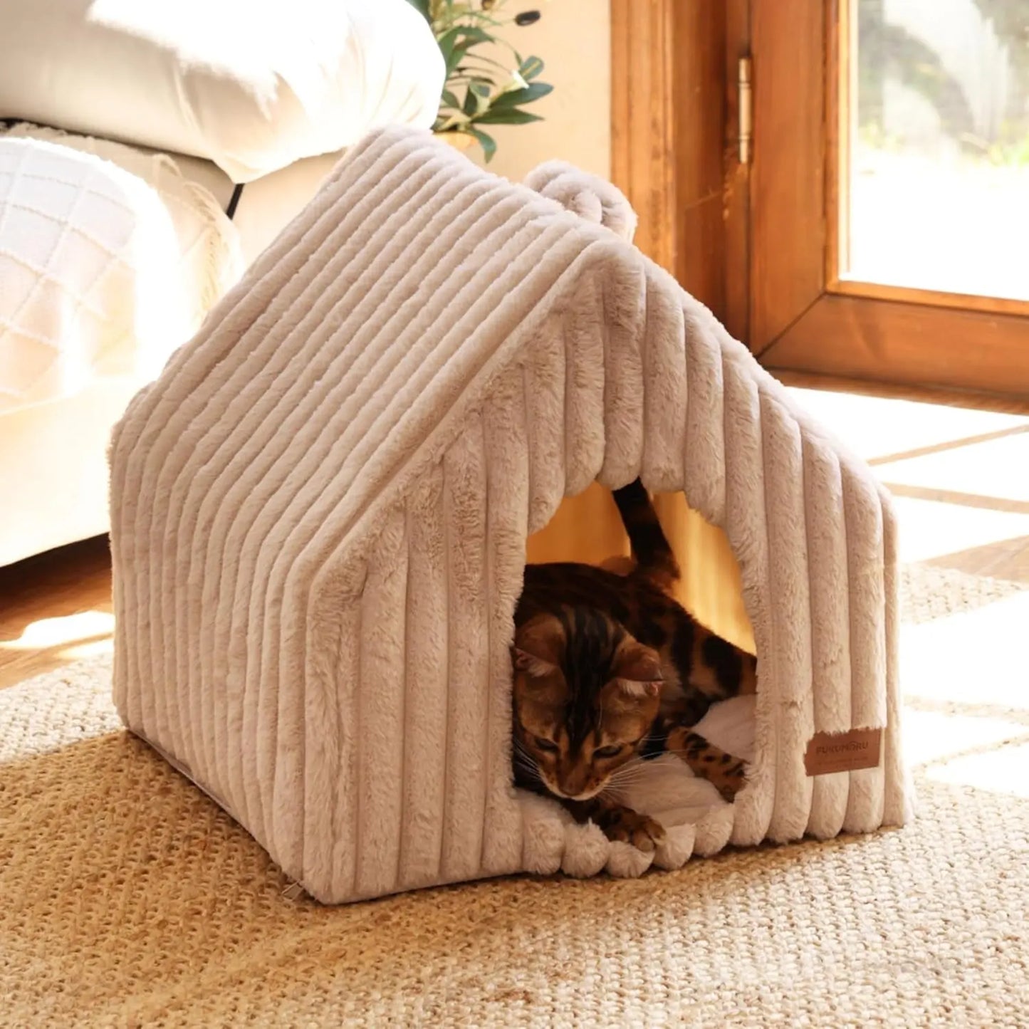Indoor Cat & Small Dog House, Washable Cozy Cave Bed with Removable Pillow