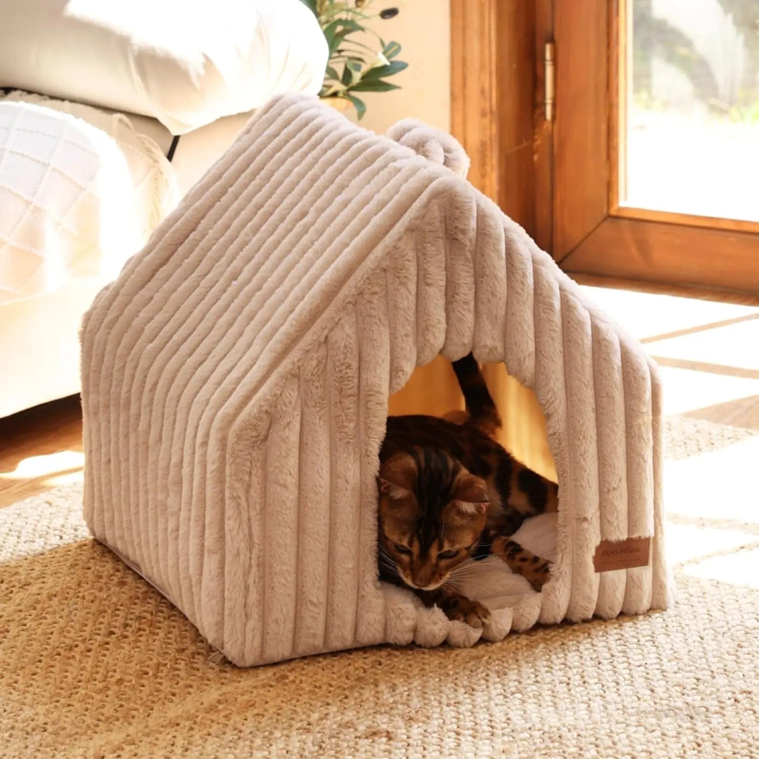Indoor Cat & Small Dog House, Washable Cozy Cave Bed with Removable Pillow