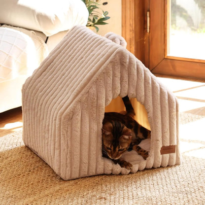 Indoor Cat & Small Dog House, Washable Cozy Cave Bed with Removable Pillow