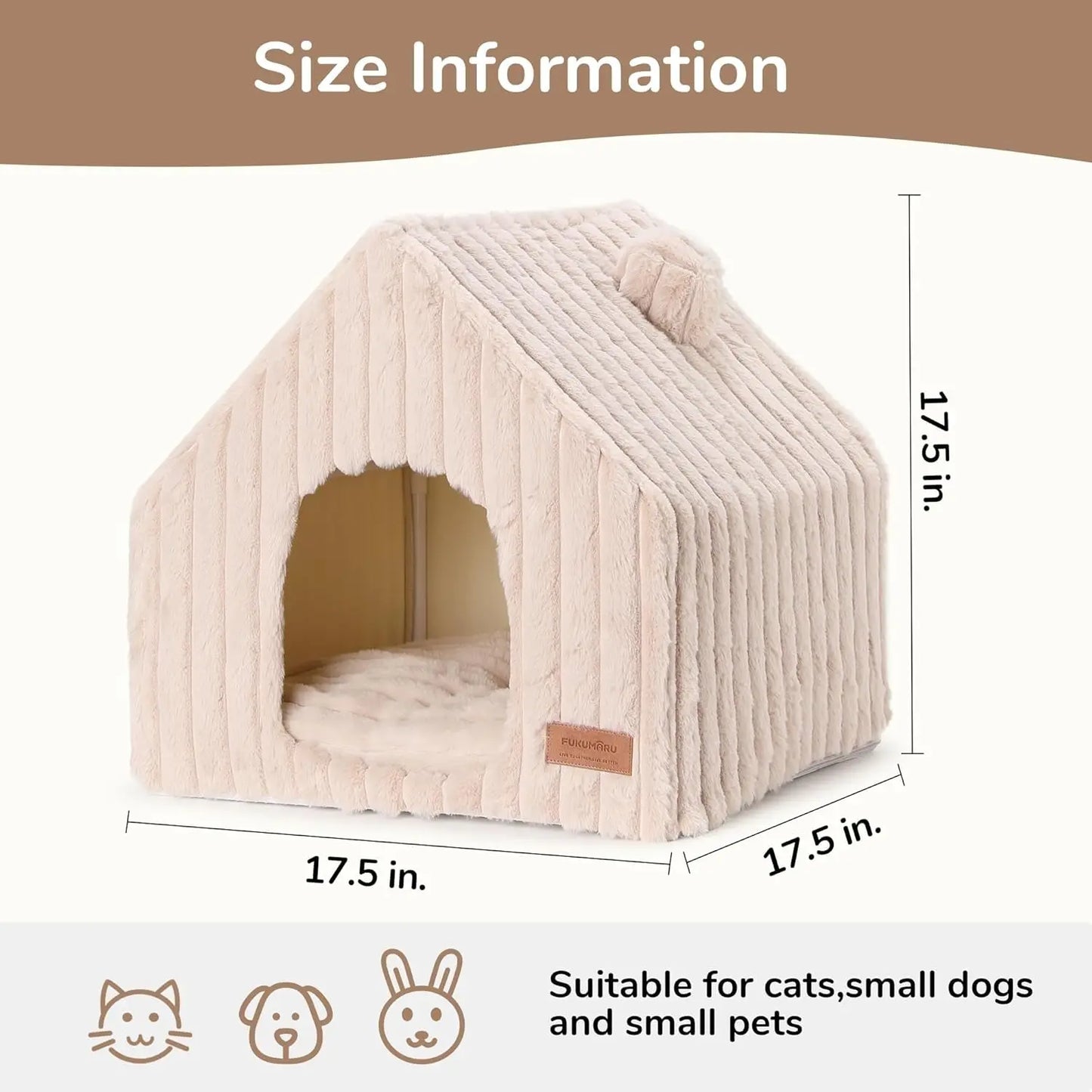 Indoor Cat & Small Dog House, Washable Cozy Cave Bed with Removable Pillow
