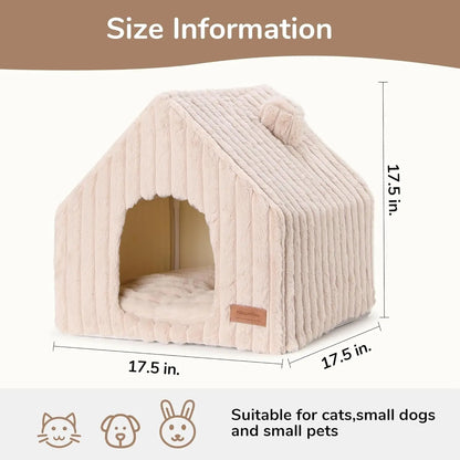 Indoor Cat & Small Dog House, Washable Cozy Cave Bed with Removable Pillow