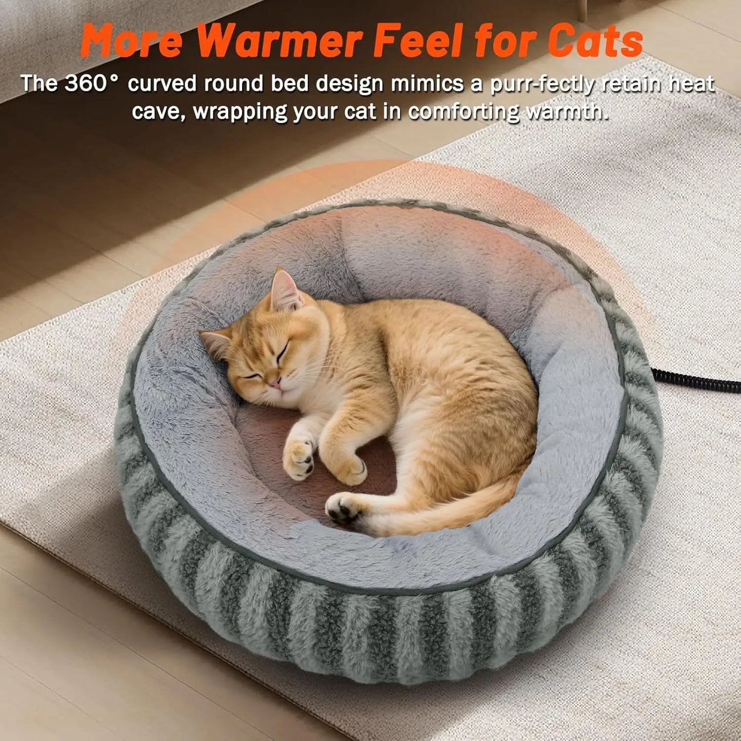 Donut Indoor Heated Cat Bed with Timer & Temperature Control, Washable, 20"