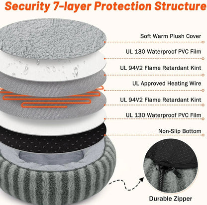 Donut Indoor Heated Cat Bed with Timer & Temperature Control, Washable, 20"