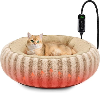 Donut Indoor Heated Cat Bed with Timer & Temperature Control, Washable, 20" Brown