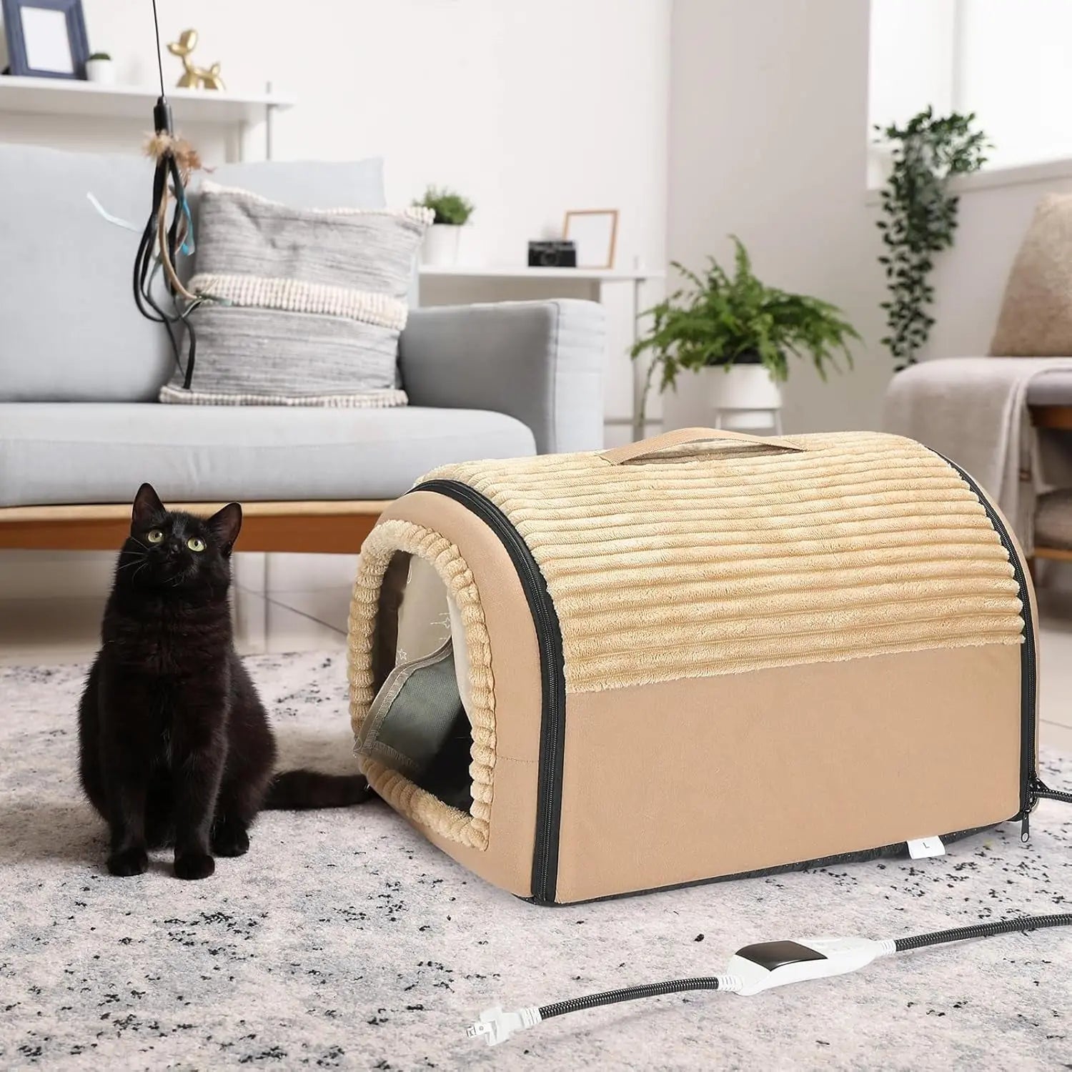 Indoor Heated Smart Cat Bed Cave with Auto Temperature Control, Washable