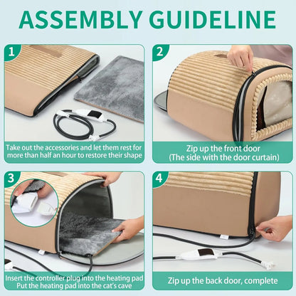 Indoor Heated Smart Cat Bed Cave with Auto Temperature Control, Washable