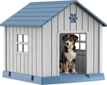 Indoor Outdoor Dog House for Small to Large Dogs – Weatherproof, Elevated Shelter Blue-1 31.18*33.7*32.52