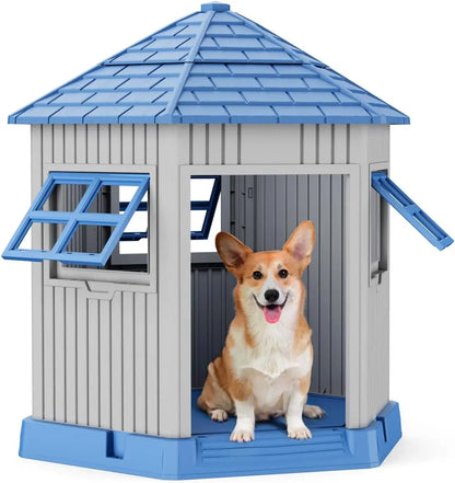 Indoor Outdoor Dog House for Small to Large Dogs – Weatherproof, Elevated Shelter Blue-1 34.8*30.51*36.89