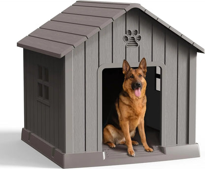 Indoor Outdoor Dog House for Small to Large Dogs – Weatherproof, Elevated Shelter Light Brown 31.18*33.7*32.52