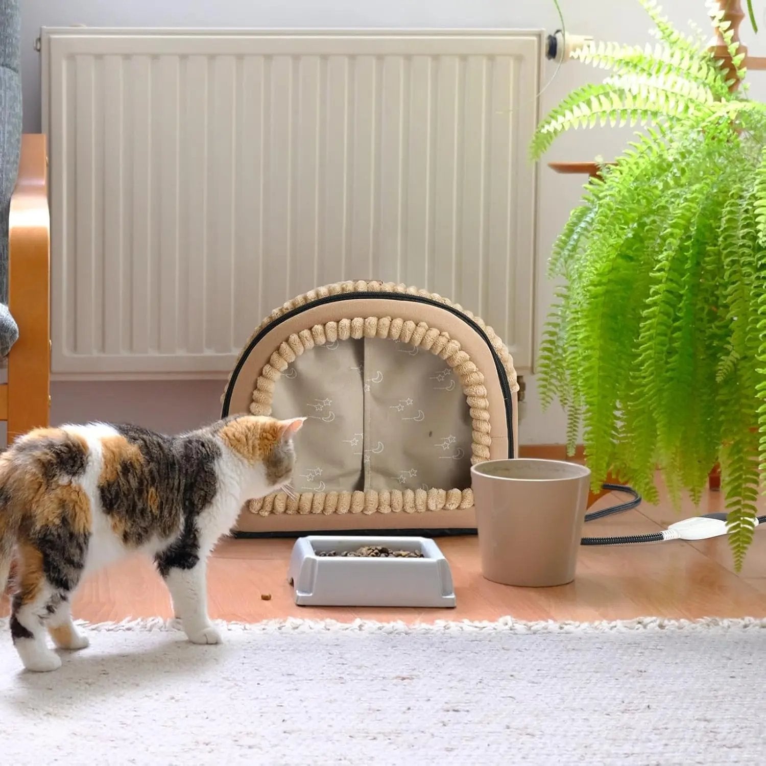 Indoor Heated Smart Cat Bed Cave with Auto Temperature Control, Washable