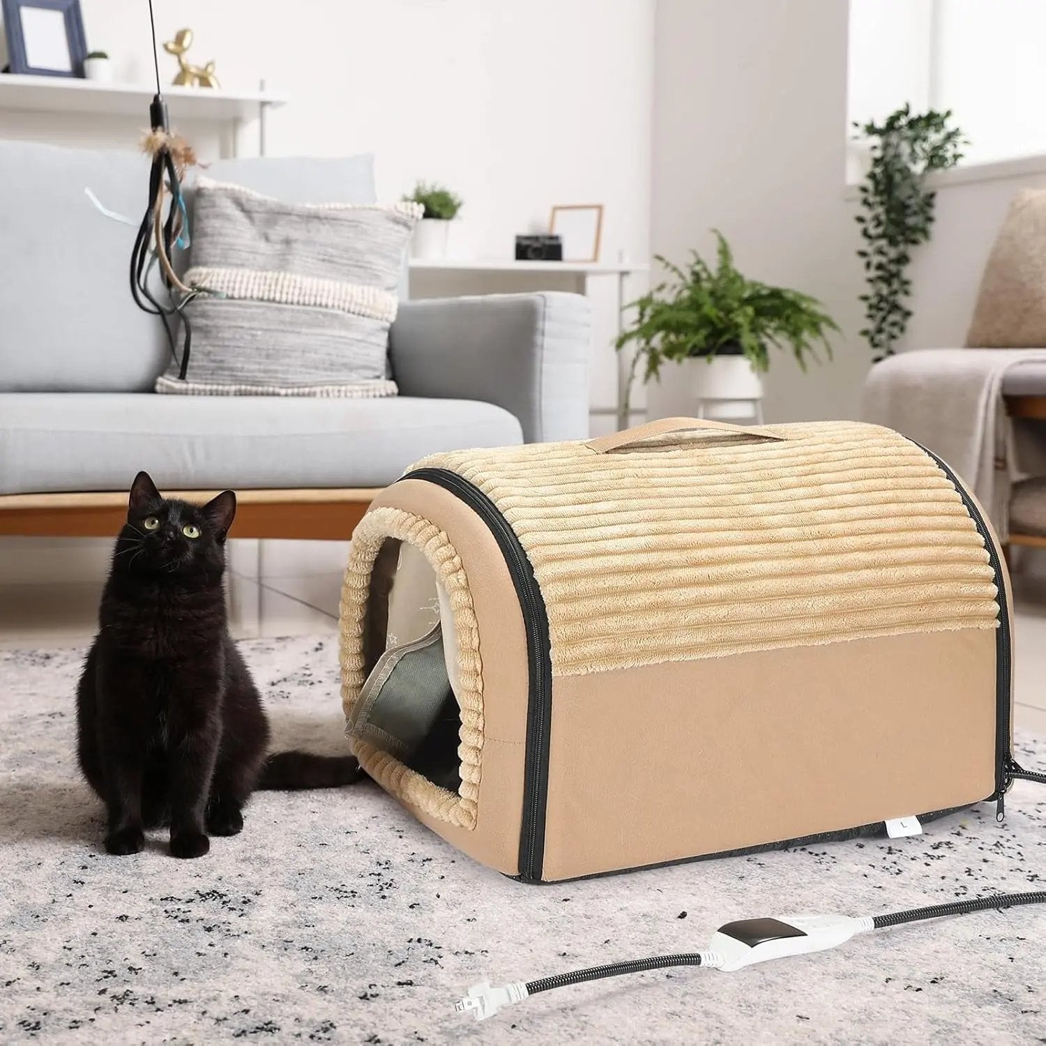 Indoor Heated Smart Cat Bed Cave with Auto Temperature Control, Washable