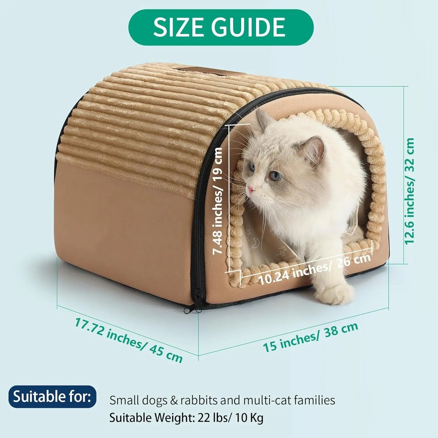 Indoor Heated Smart Cat Bed Cave with Auto Temperature Control, Washable