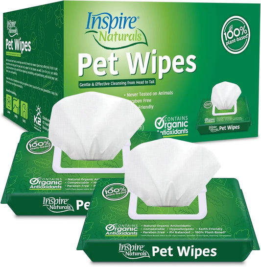Inspire Naturals Plant-Based Pet Wipes for Dogs & Cats Aloe Deodorizing 200ct 100Ct - 2 Packs Of 50
