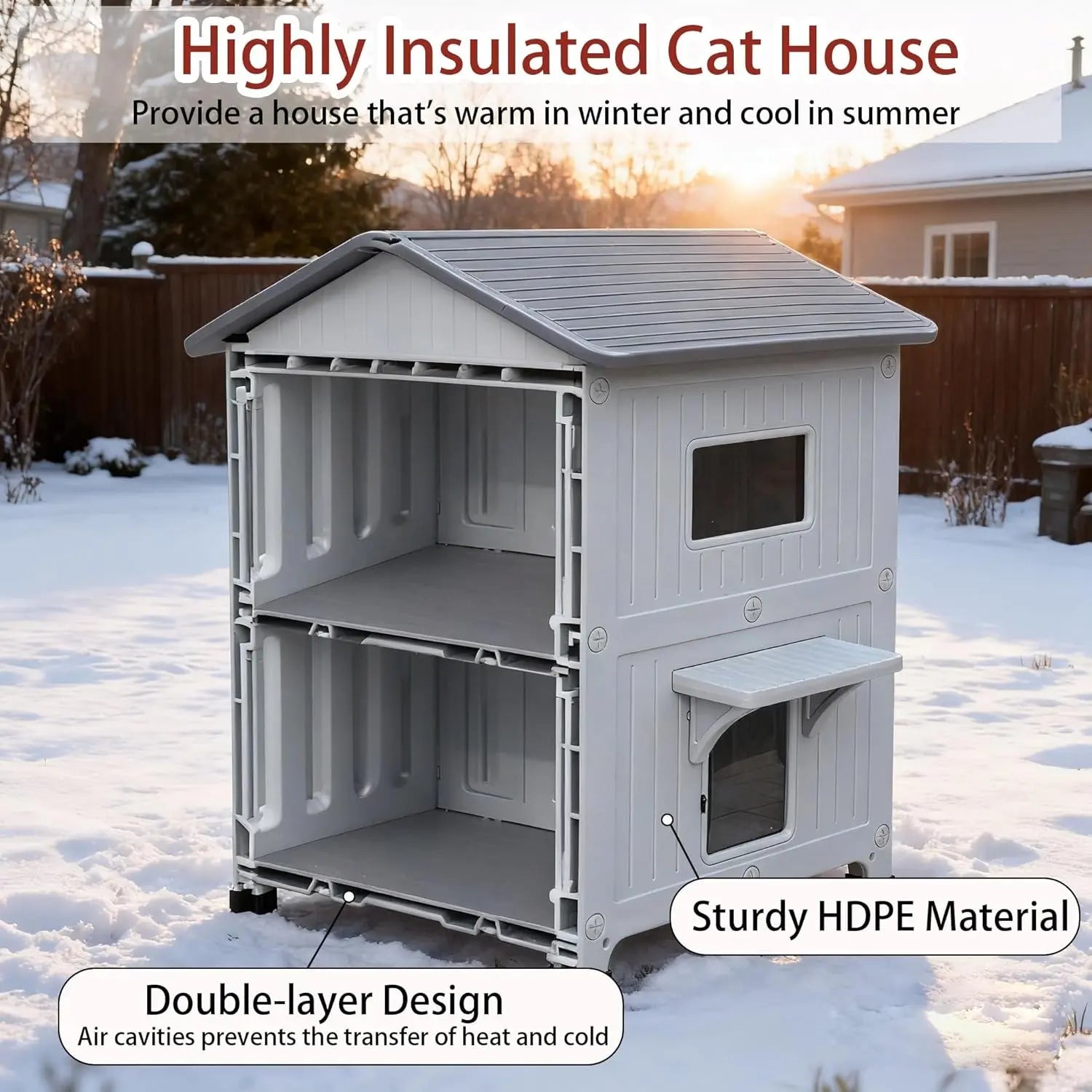 Insulated 2-Story Outdoor Cat House with Soft Mat – Waterproof, Easy Clean Shelter for Winter