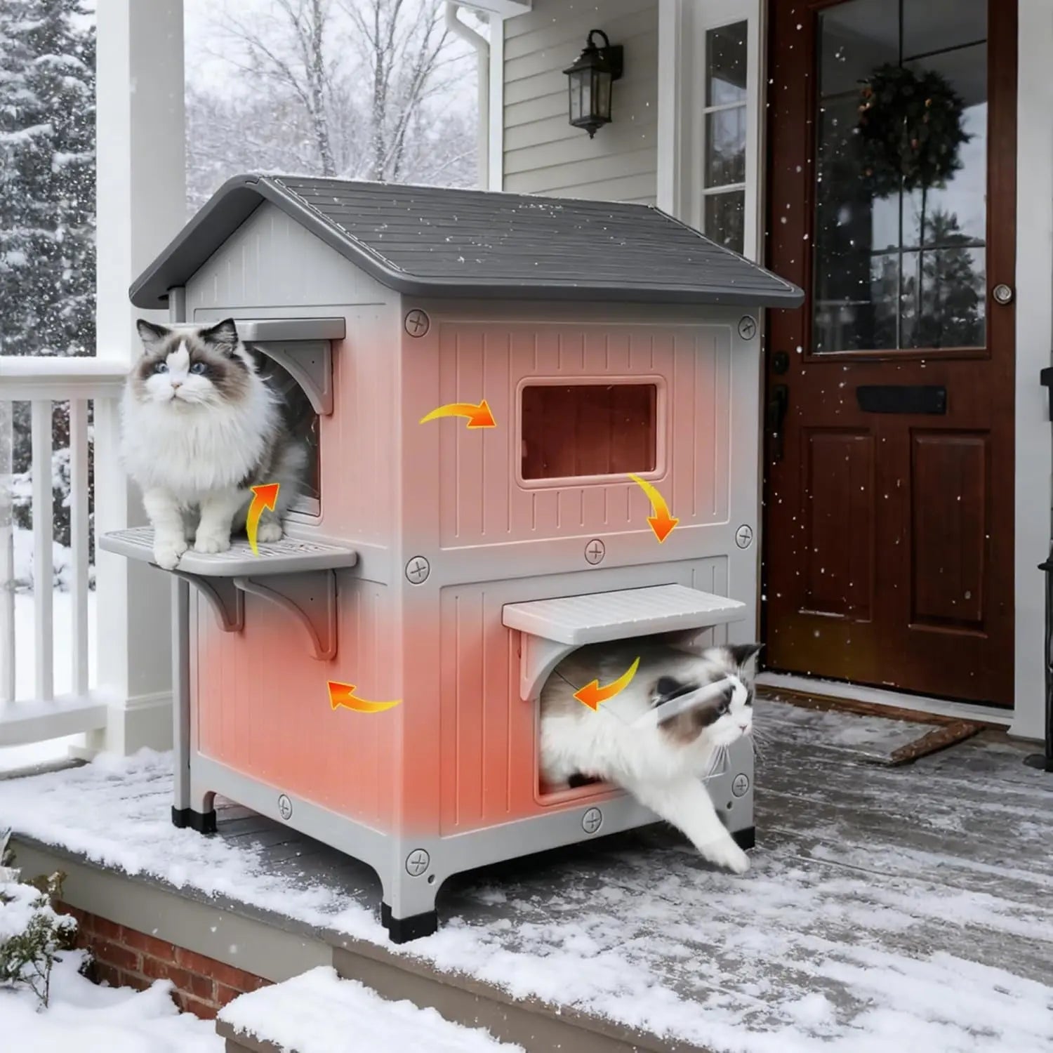 Insulated 2-Story Outdoor Cat House with Soft Mat – Waterproof, Easy Clean Shelter for Winter