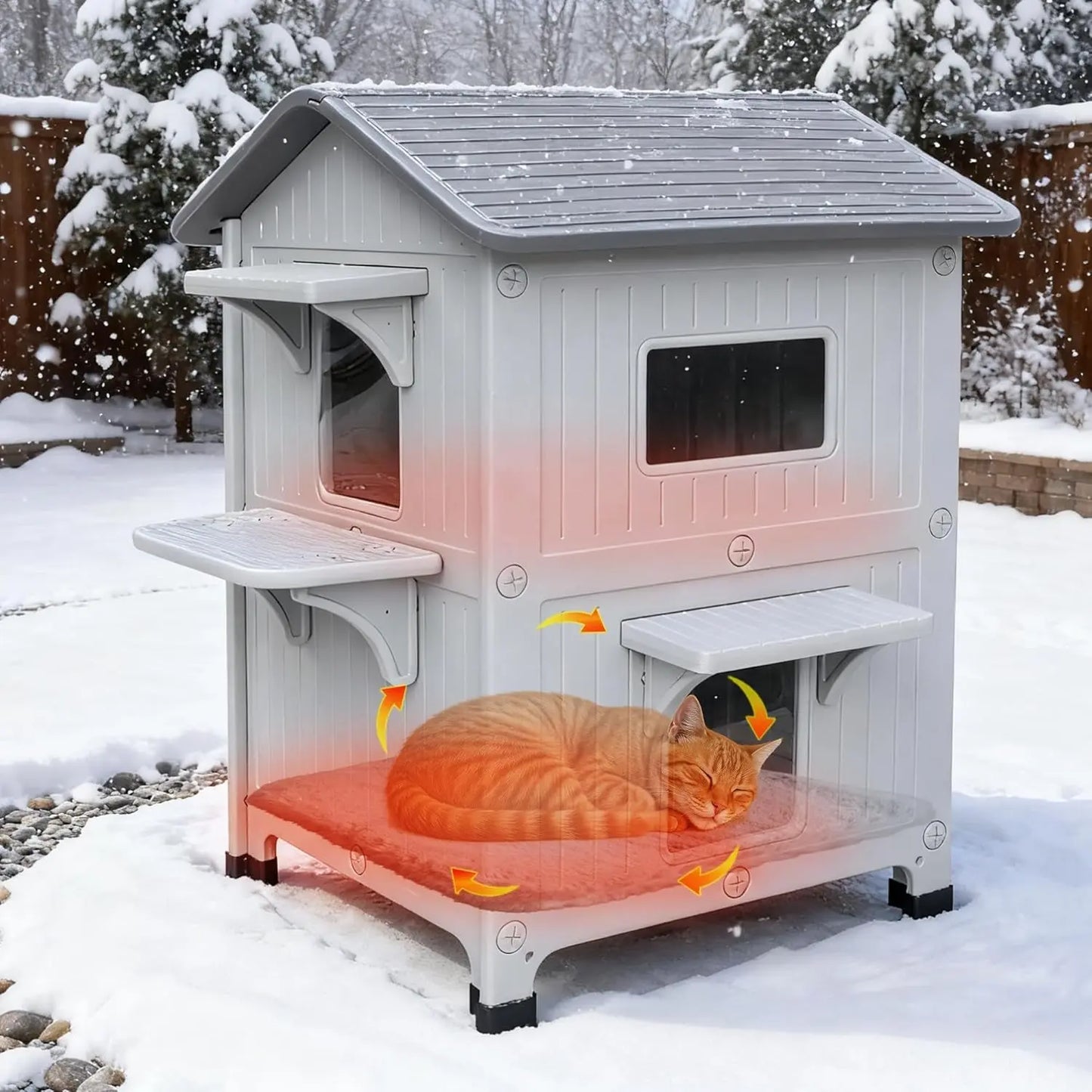 Insulated 2-Story Outdoor Cat House with Soft Mat – Waterproof, Easy Clean Shelter for Winter