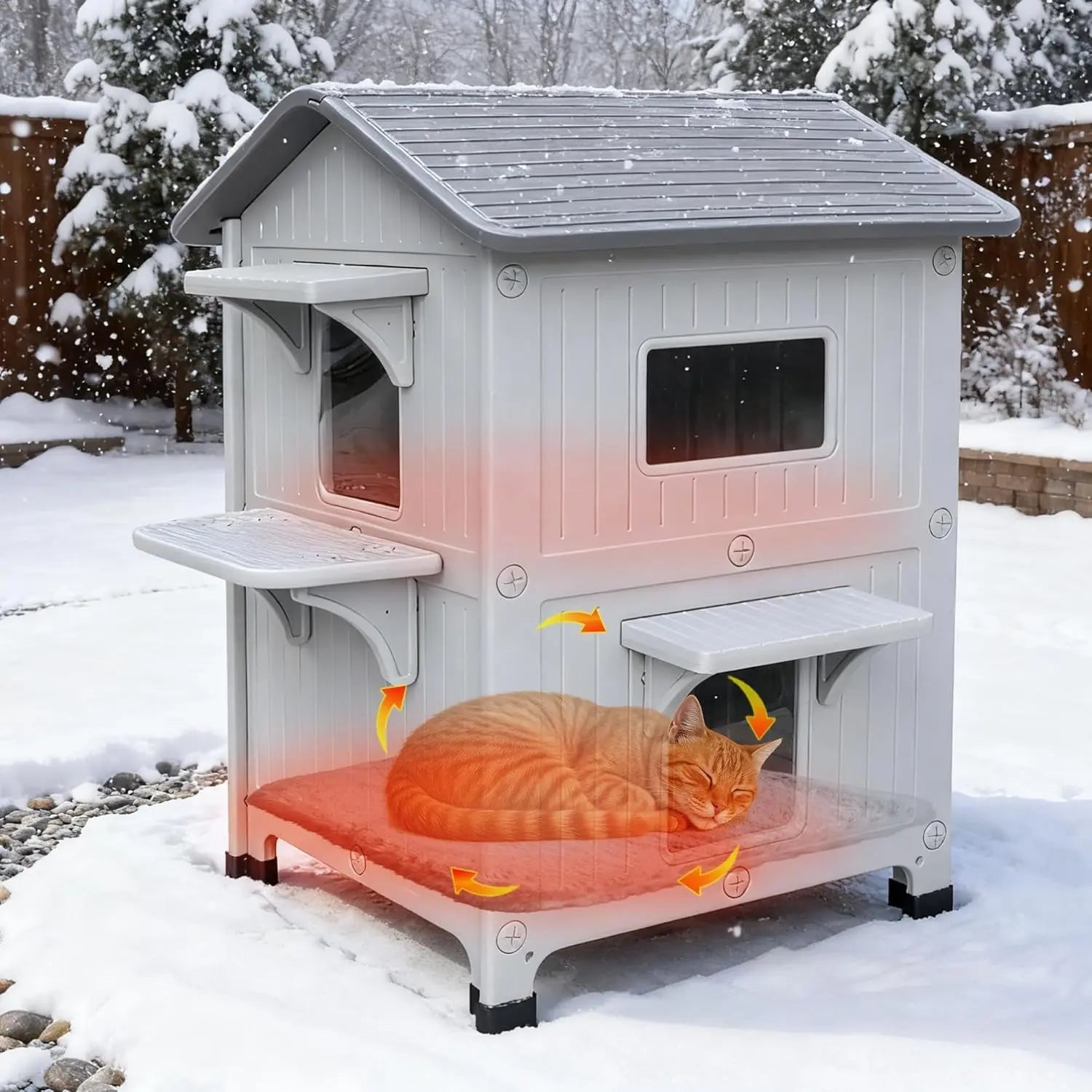 Insulated 2-Story Outdoor Cat House with Soft Mat – Waterproof, Easy Clean Shelter for Winter