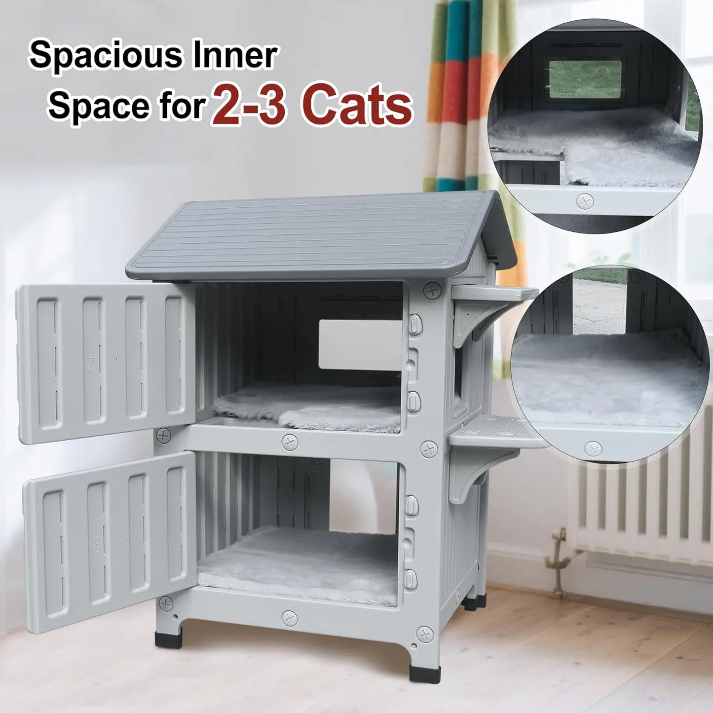 Insulated 2-Story Outdoor Cat House with Soft Mat – Waterproof, Easy Clean Shelter for Winter