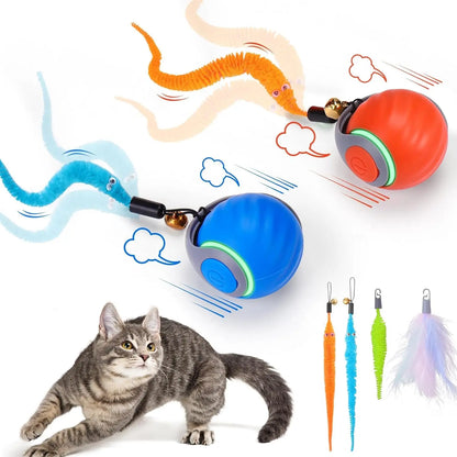 Interactive Cat Toy Ball Automatic Rechargeable 2-Speed Chasing Toy with Tails Blue+Orange
