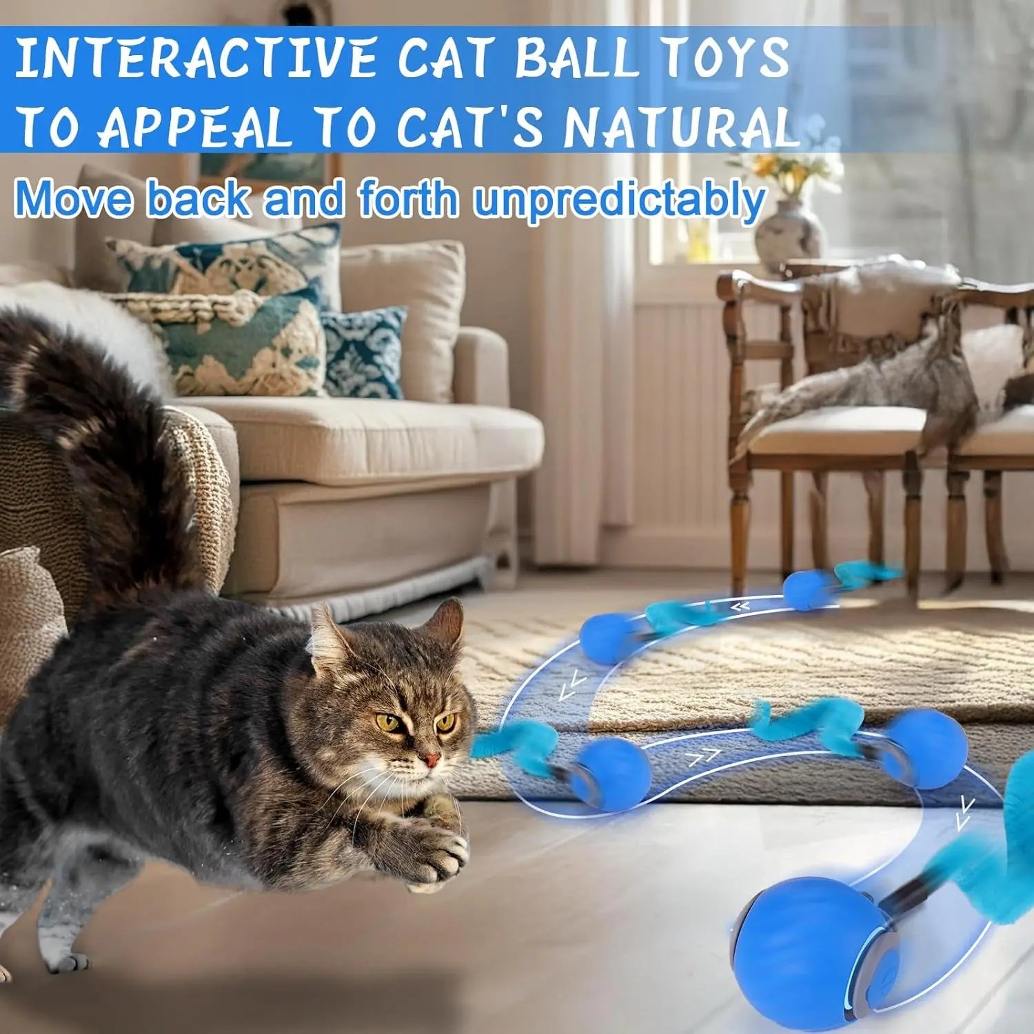 Interactive Cat Toy Ball Automatic Rechargeable 2-Speed Chasing Toy with Tails