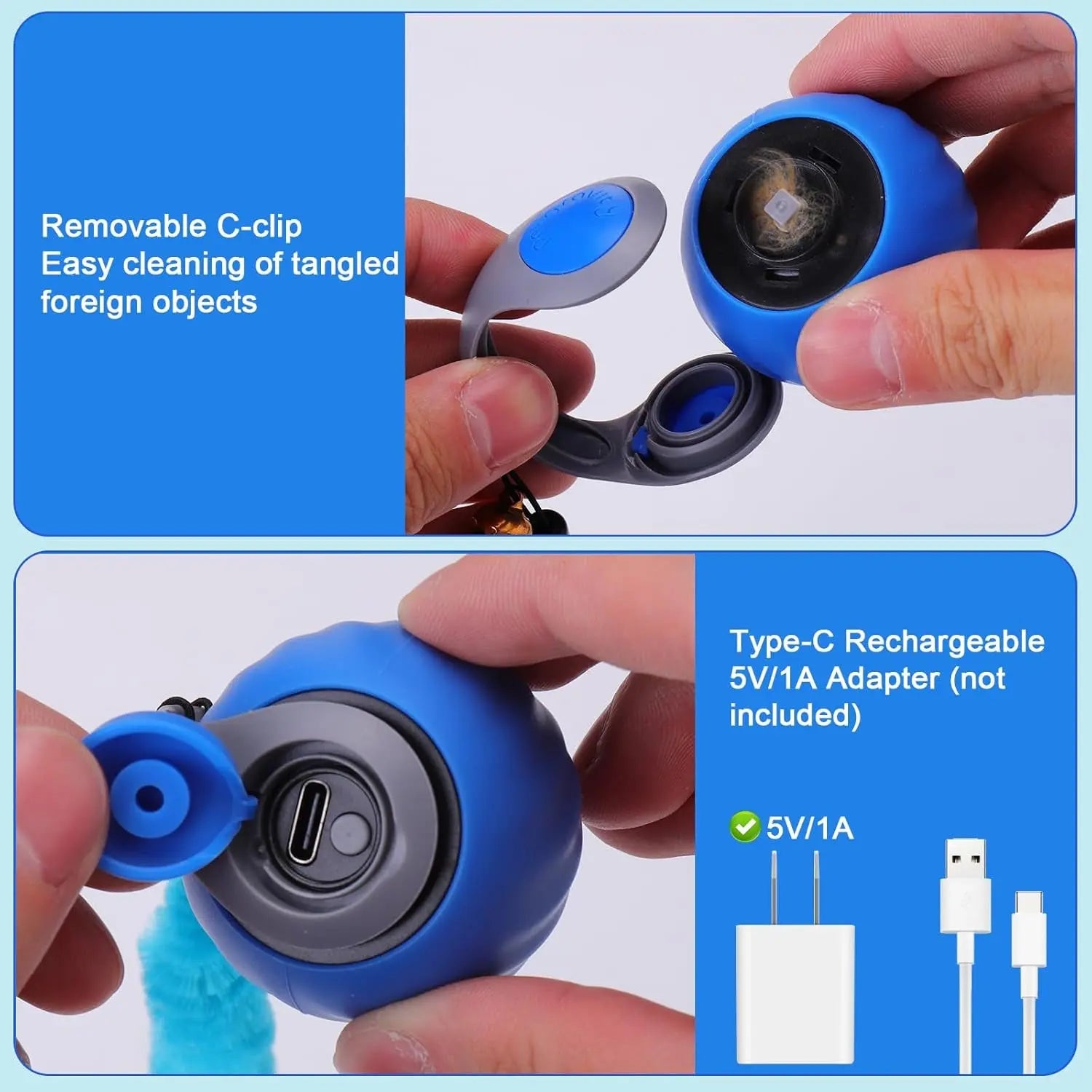 Interactive Cat Toy Ball Automatic Rechargeable 2-Speed Chasing Toy with Tails