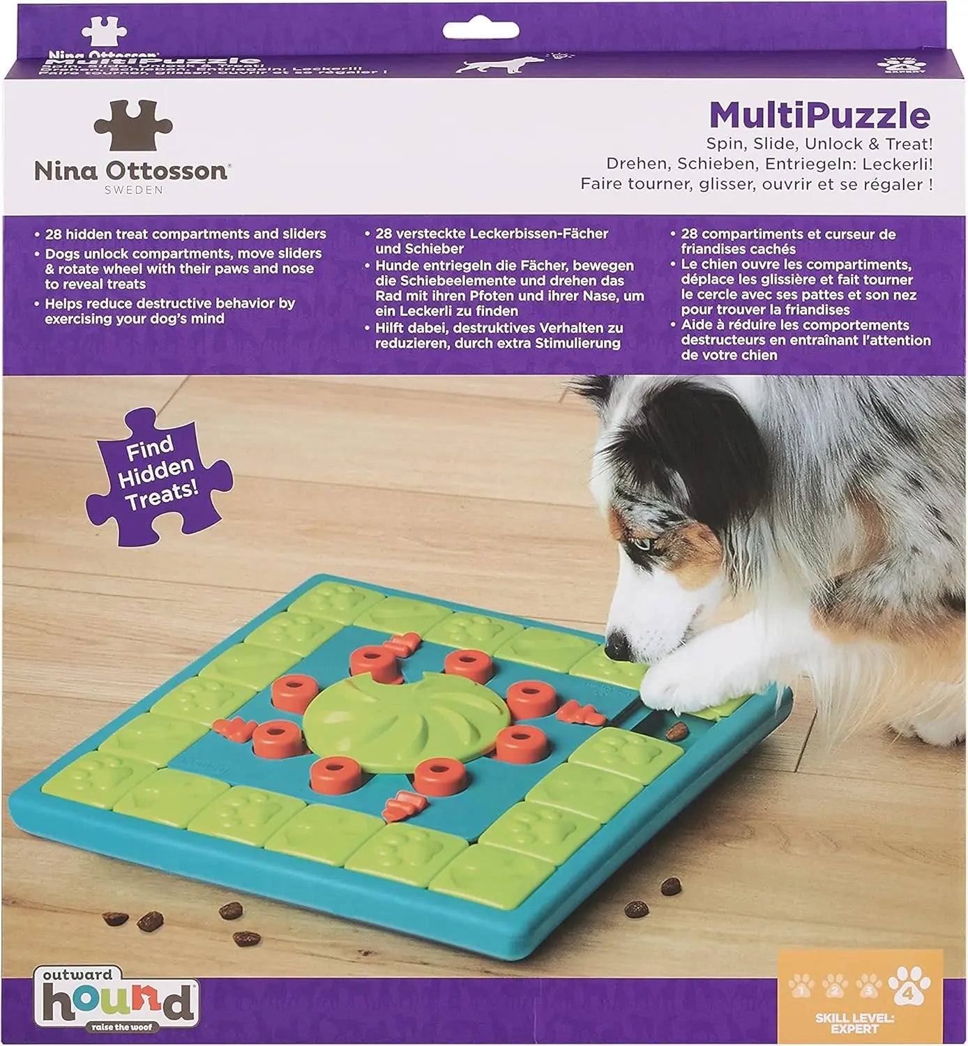 Interactive Dog Treat Toy Multi-Puzzle Level 4 Expert Enrichment