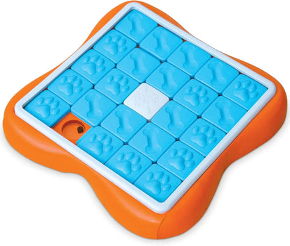 Interactive Dog Treat Toy Multi-Puzzle Level 4 Expert Enrichment Challenge Slider (Orange, Blue) 1 Count (Pack Of 1)