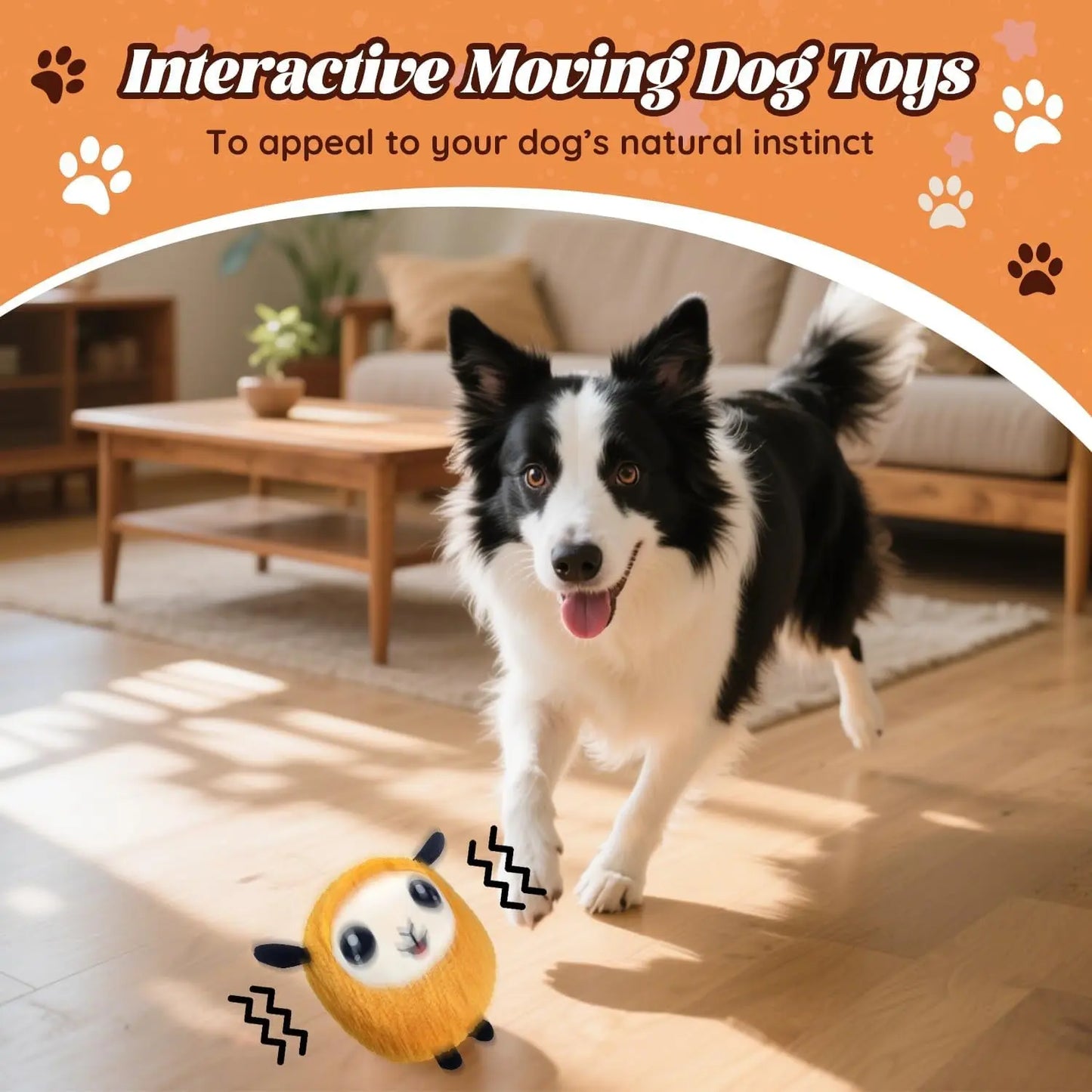 Interactive Moving Ball Rechargeable Plush Squeak Toy for Small/ Med/Large Dogs
