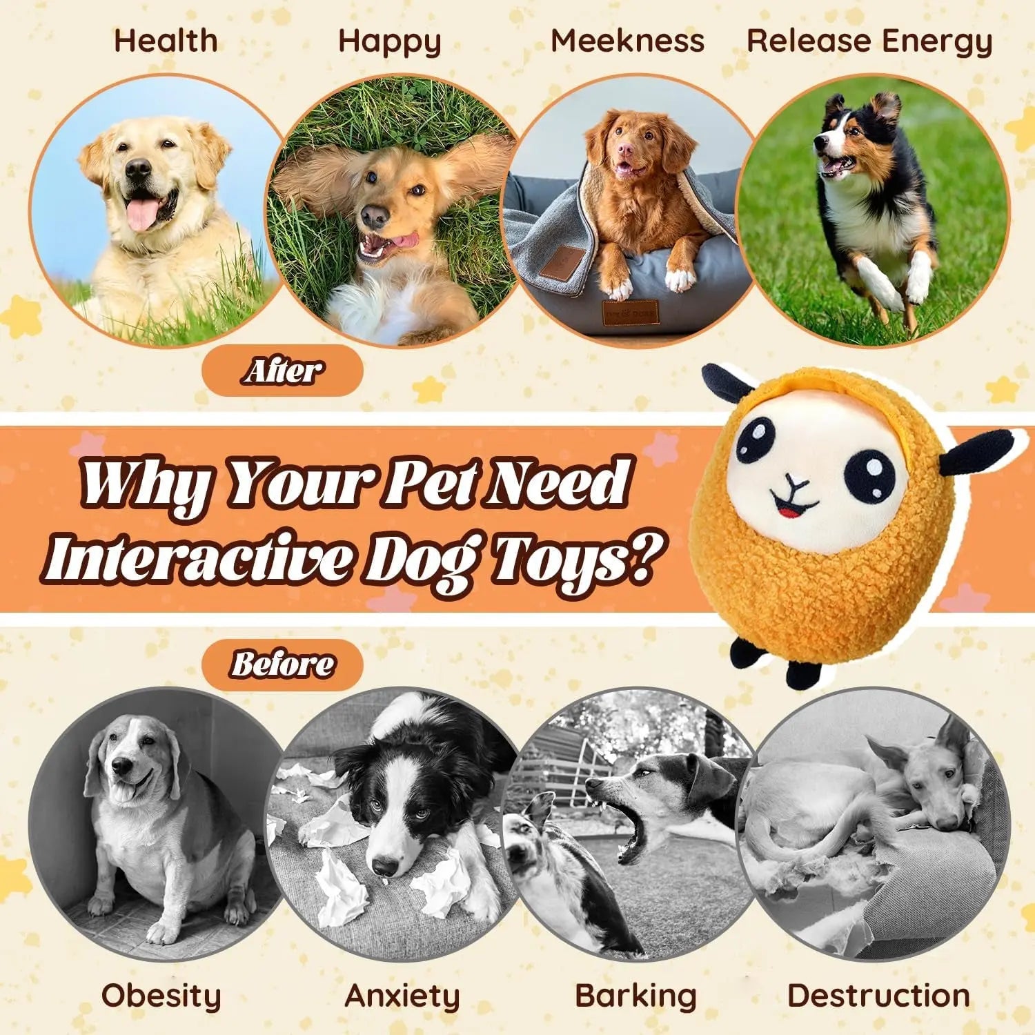 Interactive Moving Ball Rechargeable Plush Squeak Toy for Small/ Med/Large Dogs