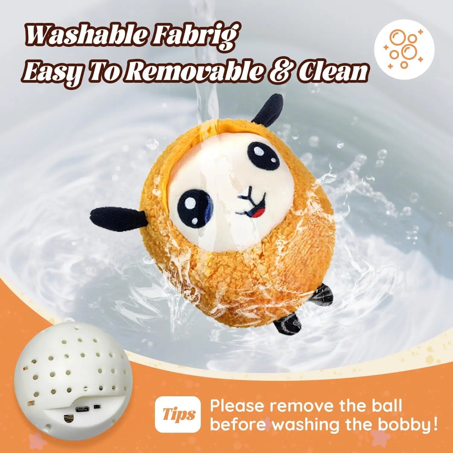 Interactive Moving Ball Rechargeable Plush Squeak Toy for Small/ Med/Large Dogs