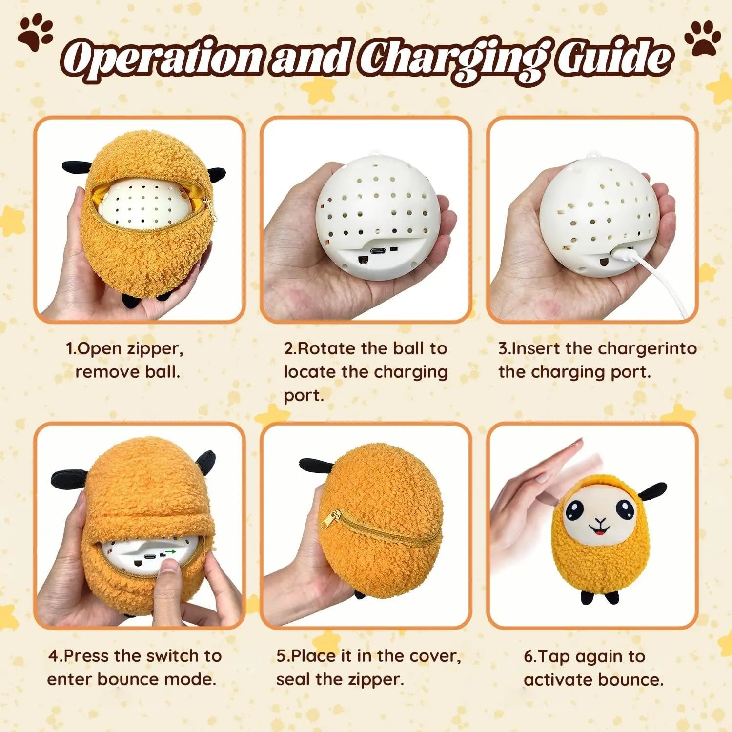 Interactive Moving Ball Rechargeable Plush Squeak Toy for Small/ Med/Large Dogs