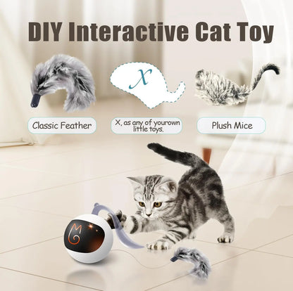 Interactive Rechargeable Cat Chase Ball Toy w/ Tail & Mouse Automatic Rolling
