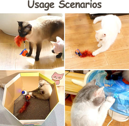 Interactive Rechargeable Cat Chase Ball Toy w/ Tail & Mouse Automatic Rolling