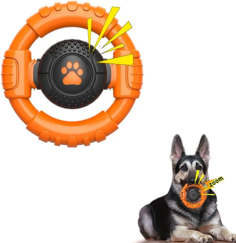 Interactive Tough Dog Chew Toy for Aggressive Chewers, Durable Squeaky Nylon & Rubber Toys for All Breeds Orange Medium