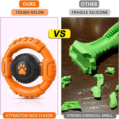 Interactive Tough Dog Chew Toy for Aggressive Chewers, Durable Squeaky Nylon & Rubber Toys for All Breeds
