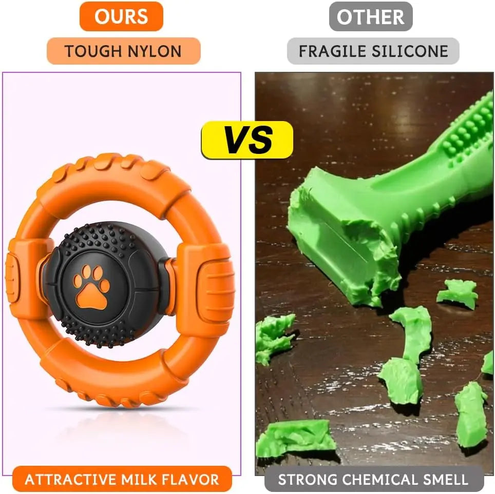 Interactive Tough Dog Chew Toy for Aggressive Chewers, Durable Squeaky Nylon & Rubber Toys for All Breeds