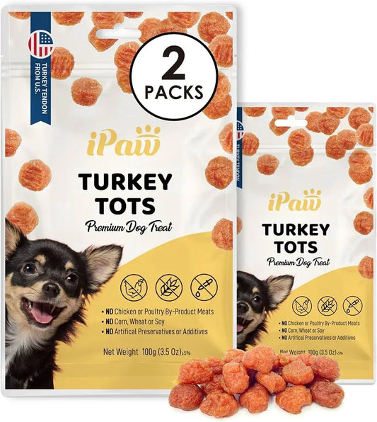 Ipaw Chicken& Turkey Tots Dog Treats for Puppy Training, All Natural Human Grade Dog Treat, Hypoallergenic, Easy to Digest Turkey Tots 3.5 Ounce (Pack Of 2)