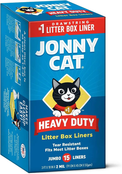 Jonny Cat Heavy-Duty Litter Box Liners – Tear & Leak Resistant, Drawstring, 15 Ct 15Ct Original Liners 15 Count (Pack Of 1)