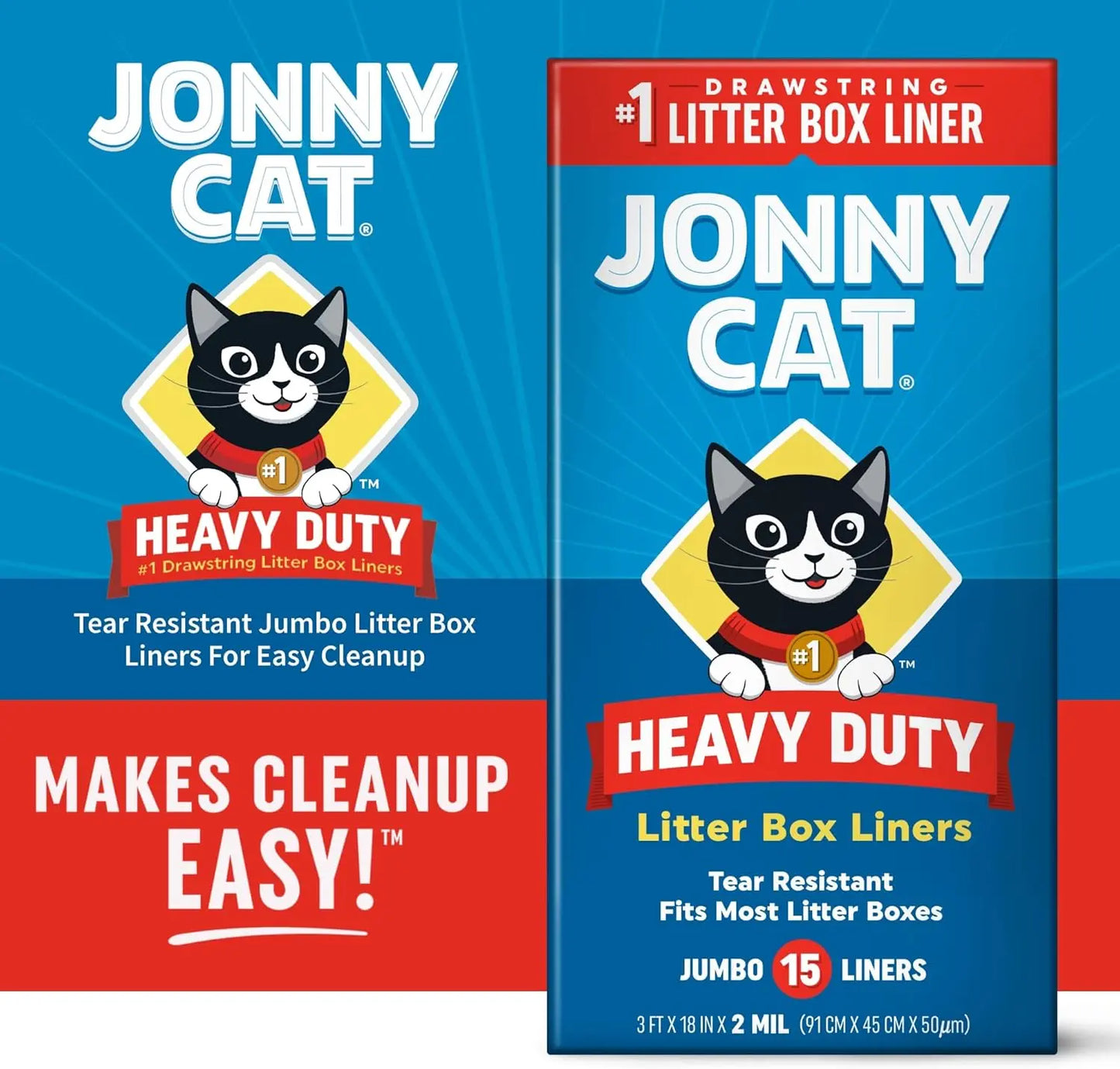 Jonny Cat Heavy-Duty Litter Box Liners – Tear & Leak Resistant, Drawstring, 15 Ct