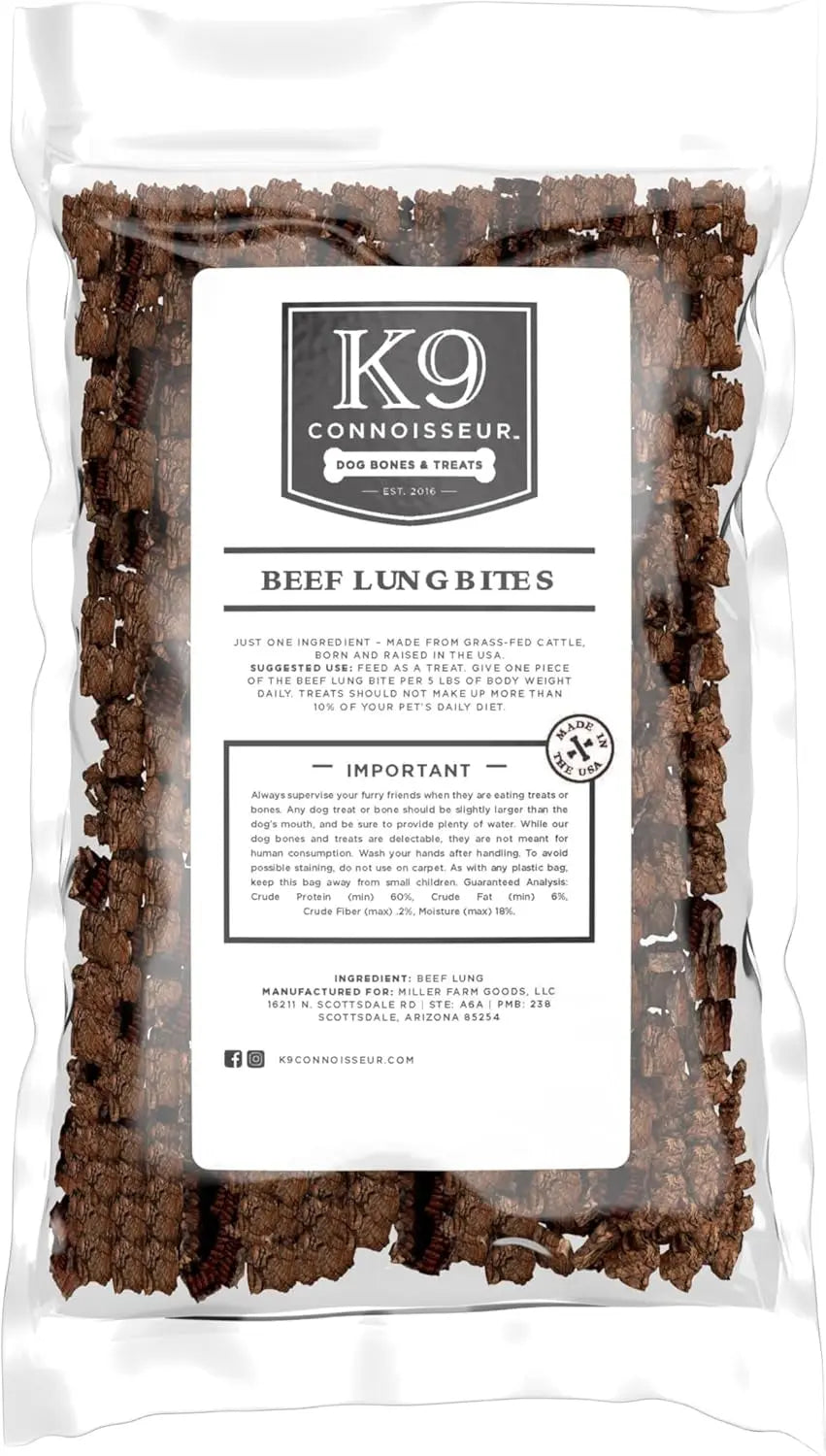 K9 Connoisseur Beef Lung Dog Treats 8 oz & 2.5 lb USA Single Ingredient Bulk 8 Ounce (Pack Of 1)