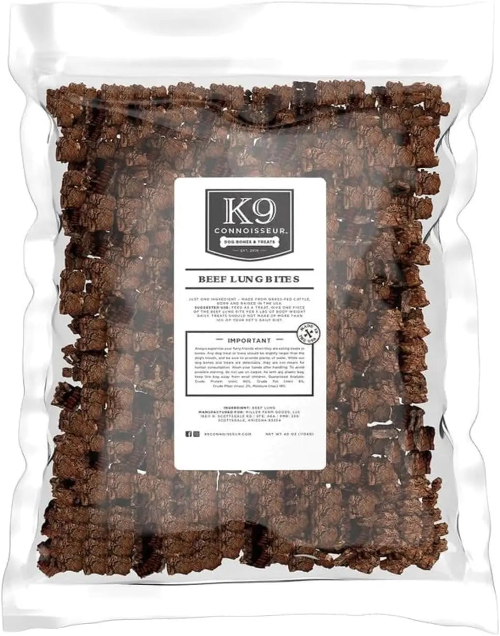 K9 Connoisseur Beef Lung Dog Treats 8 oz & 2.5 lb USA Single Ingredient Bulk