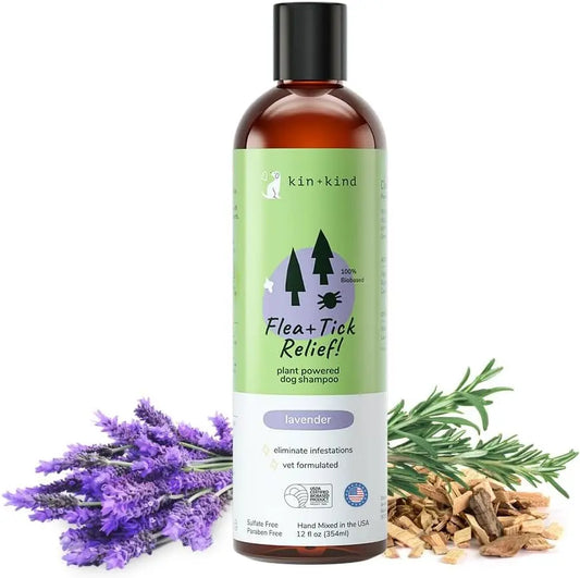 Kin+Kind Flea & Tick Dog Shampoo – Plant-Based Lavender Treatment, 12 oz Lavender