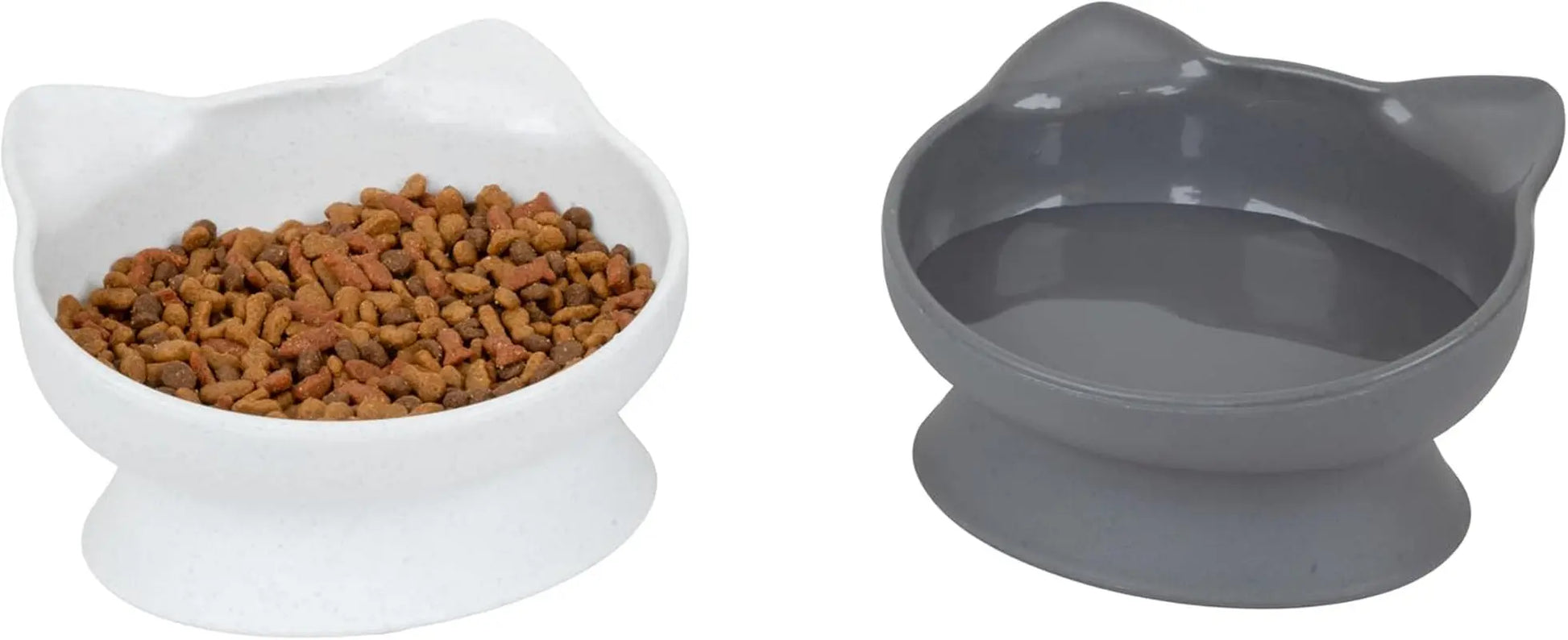 Kitty City Elevated Cat Bowls Set of 2 Whisker Friendly Raised 6.5oz Modern White Gray Large Bowls 2Pk (Modern)