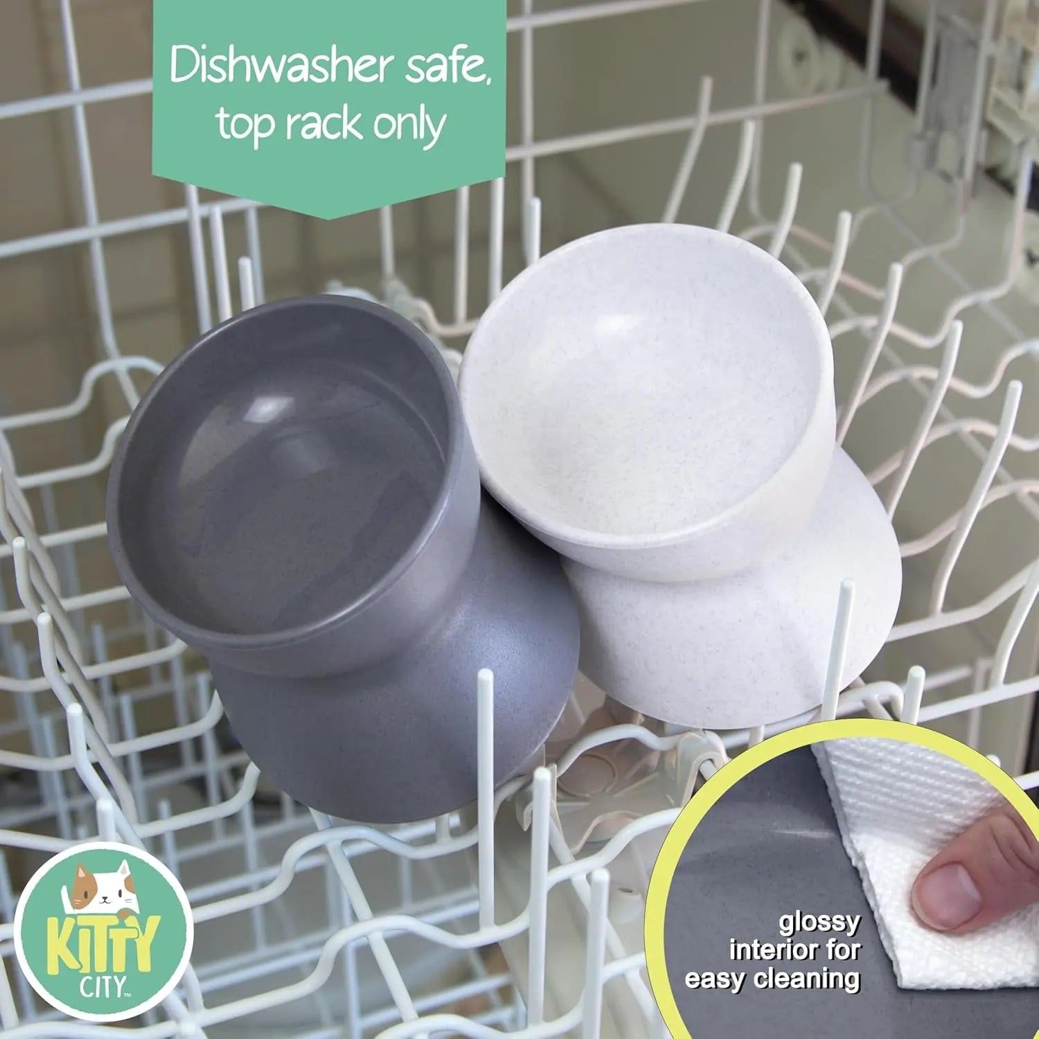 Kitty City Elevated Cat Bowls Set of 2 Whisker Friendly Raised 6.5oz Modern