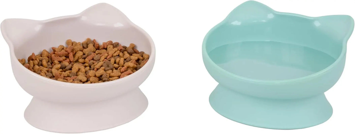 Kitty City Elevated Cat Bowls Set of 2 Whisker Friendly Raised 6.5oz Modern Pink Teal Large Bowls 2Pk (Pastel)