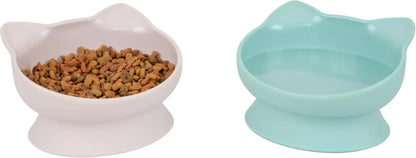 Kitty City Elevated Cat Bowls Set of 2 Whisker Friendly Raised 6.5oz Modern Pink Teal Large Bowls 2Pk (Pastel)