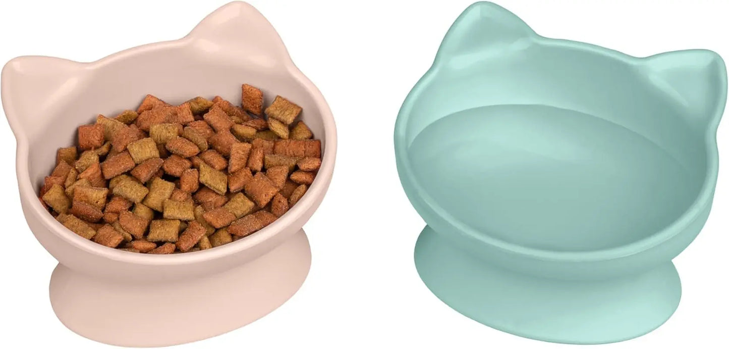 Kitty City Elevated Cat Bowls Set of 2 Whisker Friendly Raised 6.5oz Modern Pink Teal Small Bowls 2Pk (Pastel)