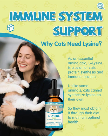 L-Lysine Liquid Drops for Cats Immune & Respiratory Support 2oz Chicken