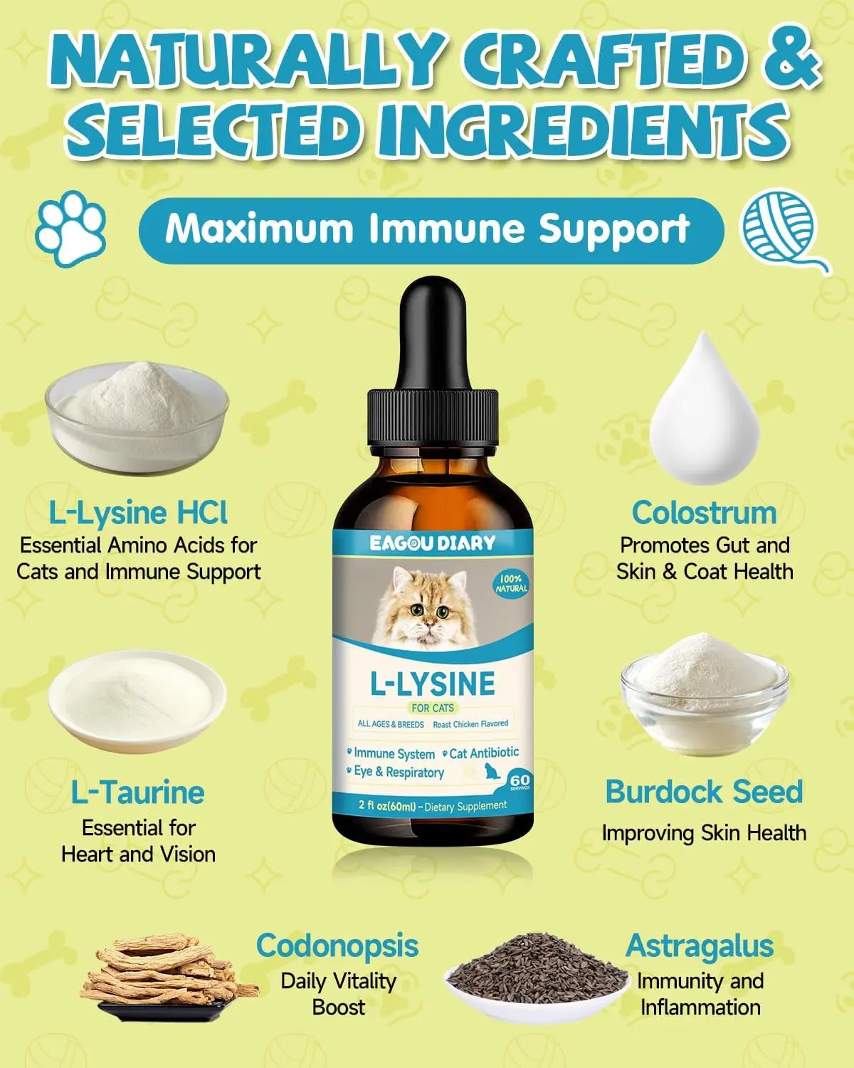 L-Lysine Liquid Drops for Cats Immune & Respiratory Support 2oz Chicken